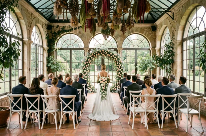 Cérémonie de mariage dans une orangerie de domaine d'exception en Île-de-France