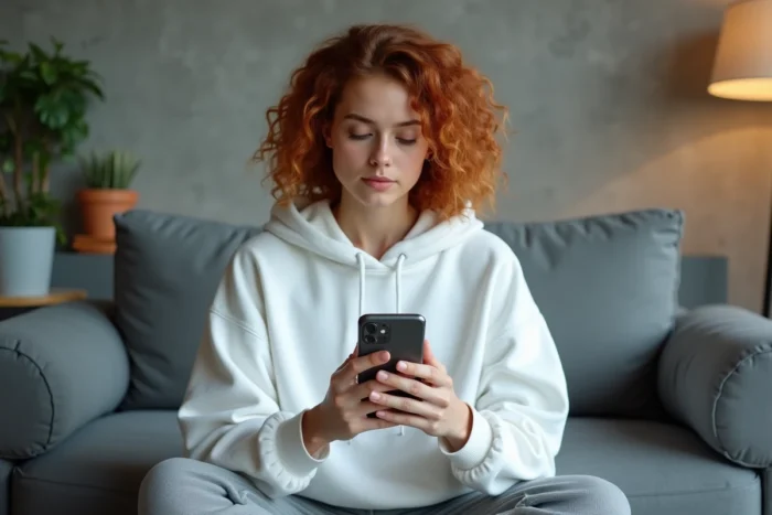 Jeune femme consultant sur son smartphone une page de redirection après un changement d'adresse de site internet