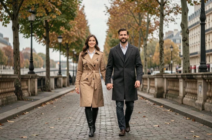 Pauline Sanzey et son mari se promenant au bord de la Seine à Paris, un moment de complicité capturé en photo de rue